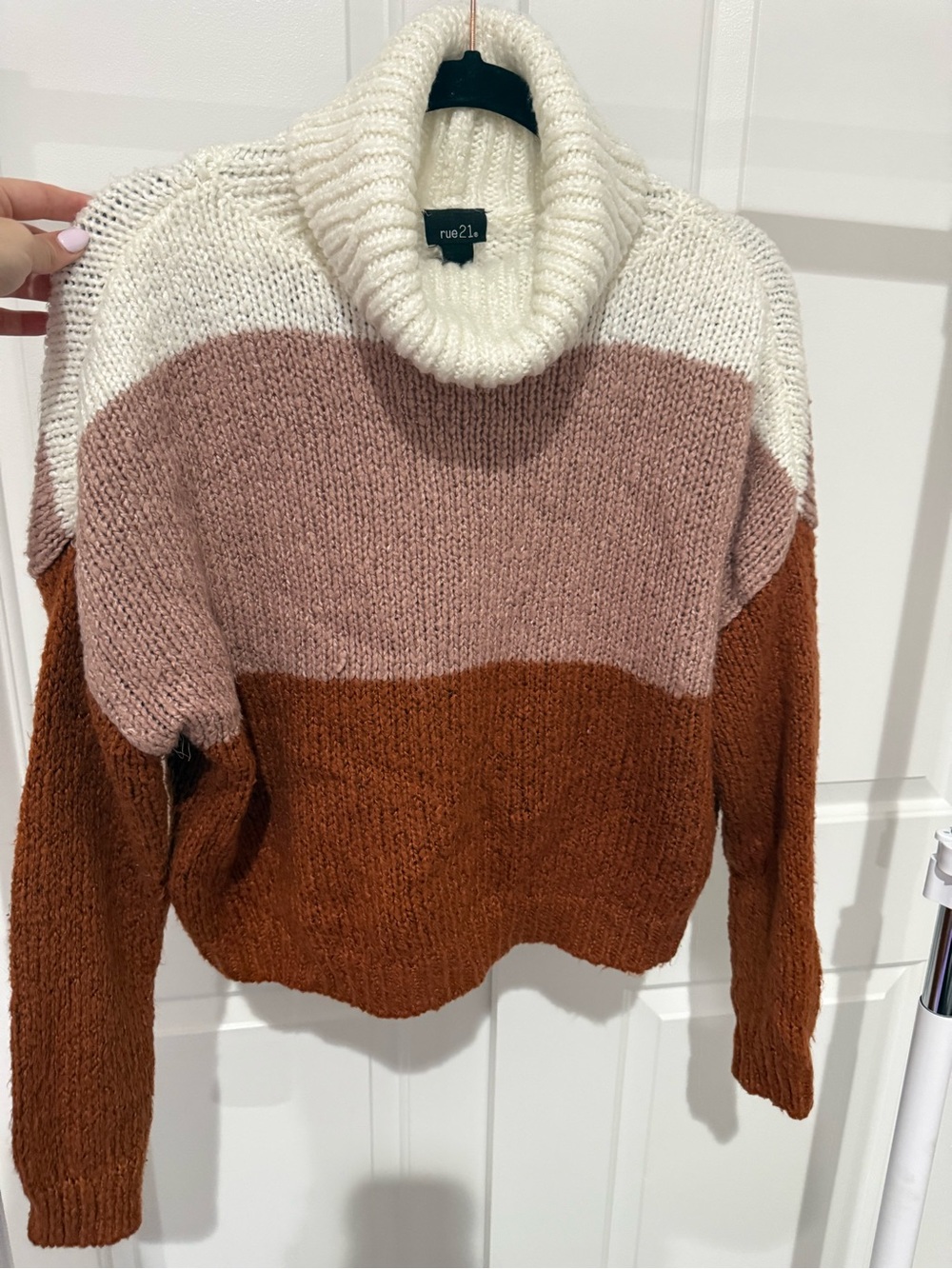 Rue21 Cream, Blush & Rust Colorblockturtle Neck Sweater